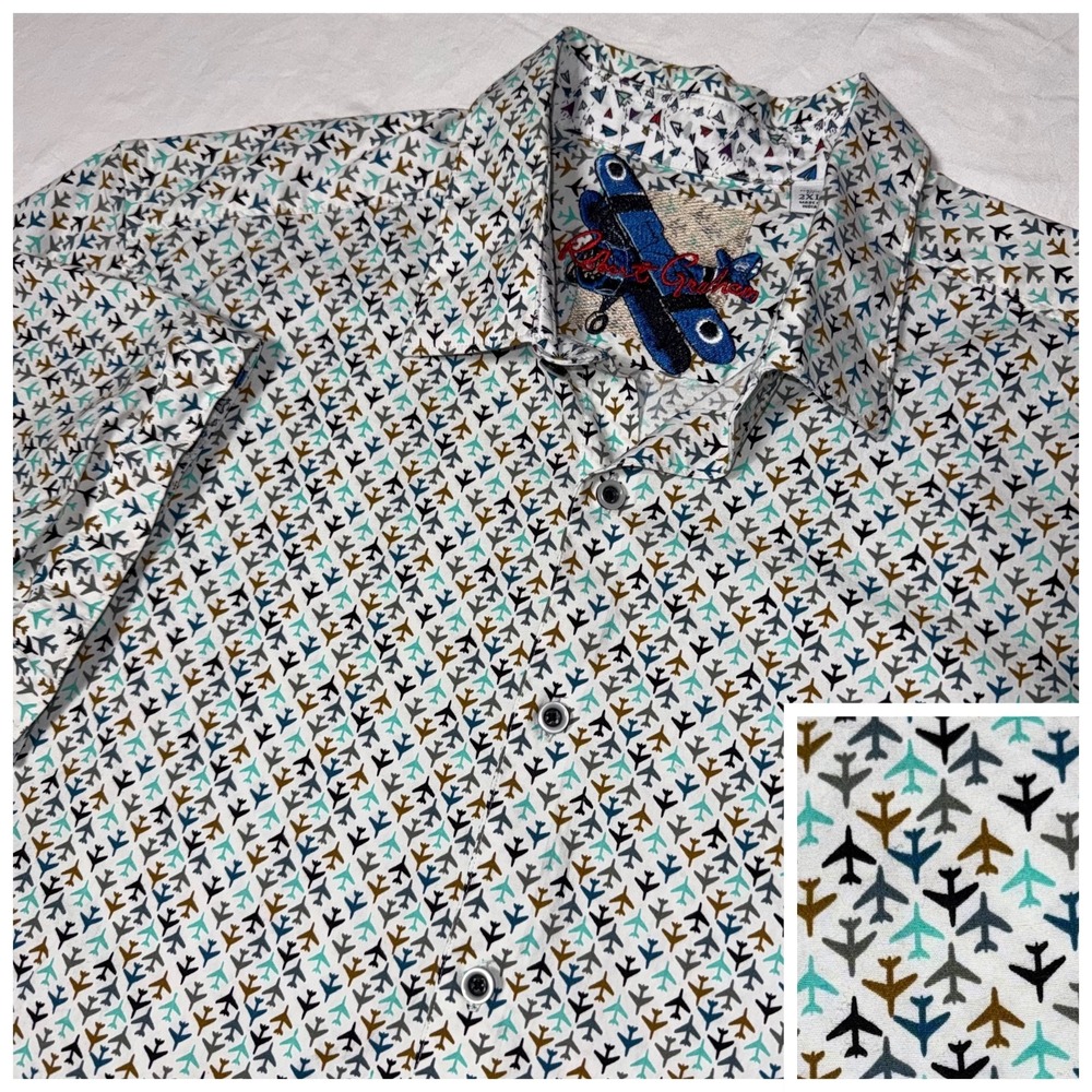 Robert Graham Oriole S/S Shirt Airplane AOP Men’s Size XXL Classic Fit Msrp $138